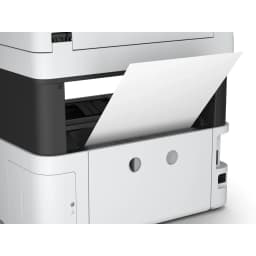 Epson Impresora Multifunción EcoTank ET-5170 Negro Blanco, detalle: bandeja de papel abierta con hoja saliendo, vista