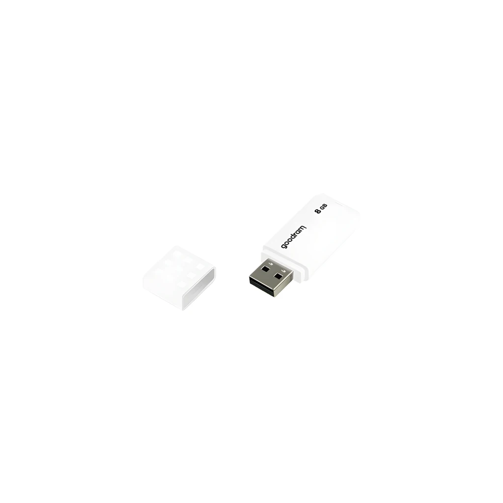 GoodRam UME2 8GB blanc, vue de face: corps blanc avec motif de carrés en relief, logo et capacité visibles - Ítem2