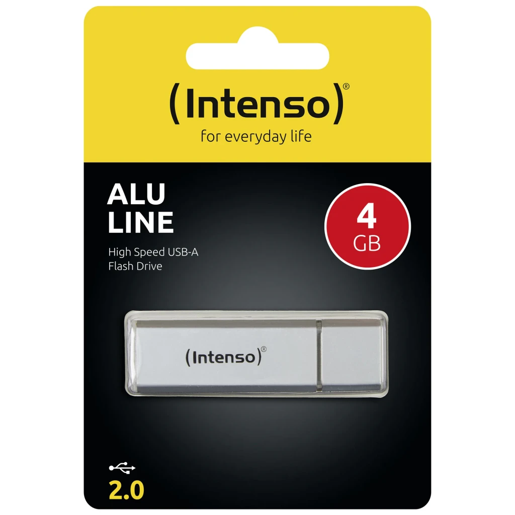 Intenso Alu Line 4GB argenté, vue de face: corps métallique horizontal avec logo Intenso et connecteur USB visible - Ítem2