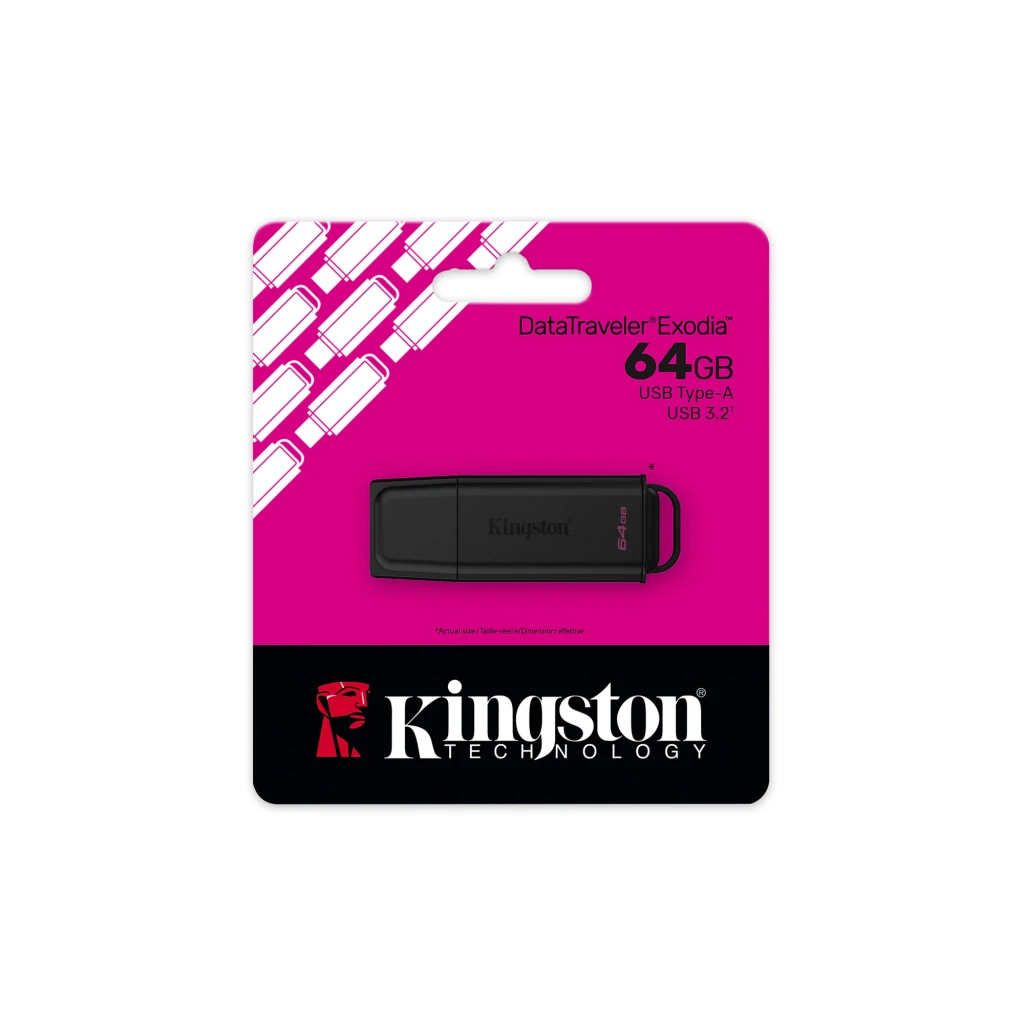Kingston DataTraveler Exodia G2 64GB noir, vue latérale: connecteur USB-A exposé, logo Kingston et capacité 64GB en rose - Ítem3