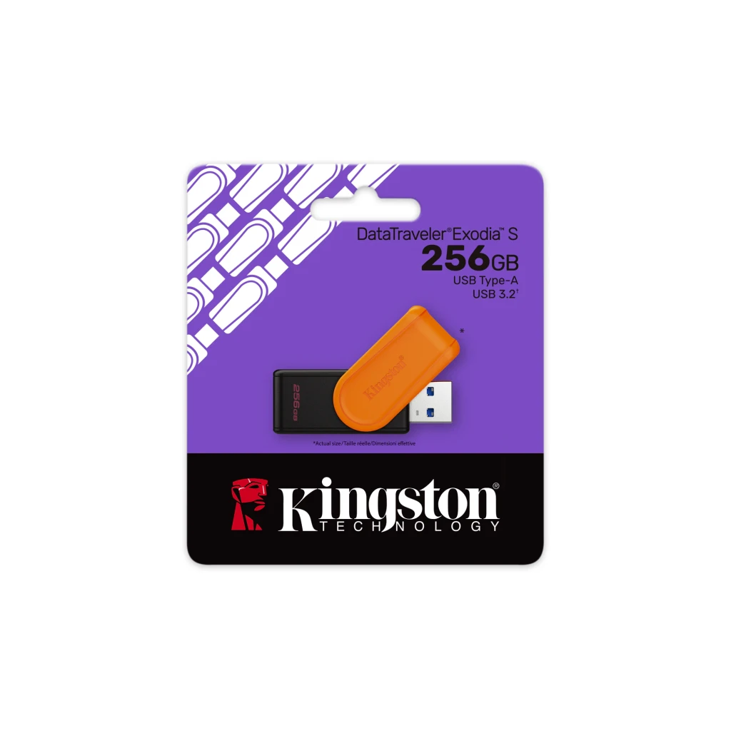 Kingston DataTraveler Exodia S 256GB noir orange, vue latérale: connecteur USB-A bleu déployé et capuchon orange pivotant - Ítem3