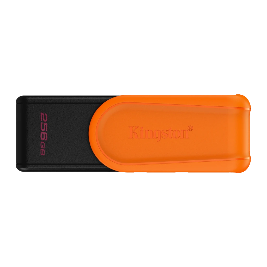 Kingston DataTraveler Exodia S 256GB noir orange, vue latérale: connecteur USB-A bleu déployé et capuchon orange pivotant - Ítem1