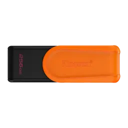 Kingston DataTraveler Exodia S 256GB Preto Laranja, vista superior: corpo preto com tampa deslizante laranja e logo Kingston