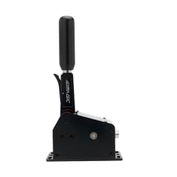 Simagic Q1S alavanca de mudanças sequencial preta, vista lateral: corpo metálico, punho ergonómico e logo Simagic visível
