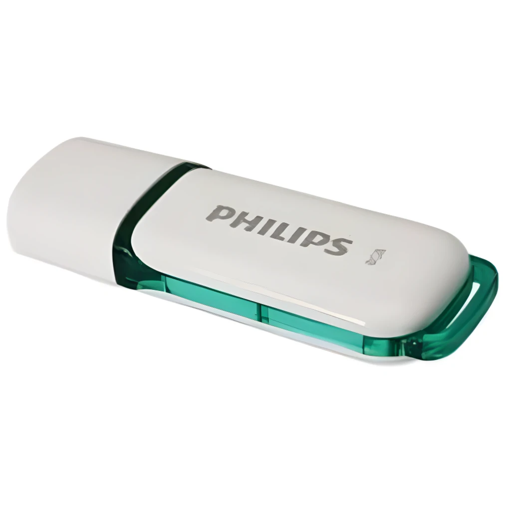 Philips Snow Edition 8GB verde, vista principal: cuerpo blanco con tapa y clip verde translúcido, logo Philips visible - Ítem2