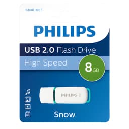 Philips USB 2.0 Snow Edition 8GB verde, embalagem: blister frontal com pendrive branco e clip verde visível