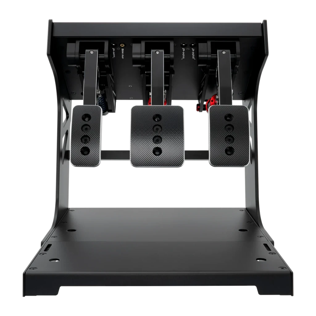 Simagic P1000 Modulaire Inversé 3 Pédales Noir, vue latérale: châssis métallique avec 3 pédales inversées et mécanismes - Ítem1
