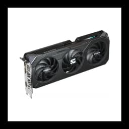 Gigabyte Radeon RX 9060 XT Gaming 16GB negro, vista en ángulo: triple ventilador, shroud oscuro y logo GIGABYTE iluminado en