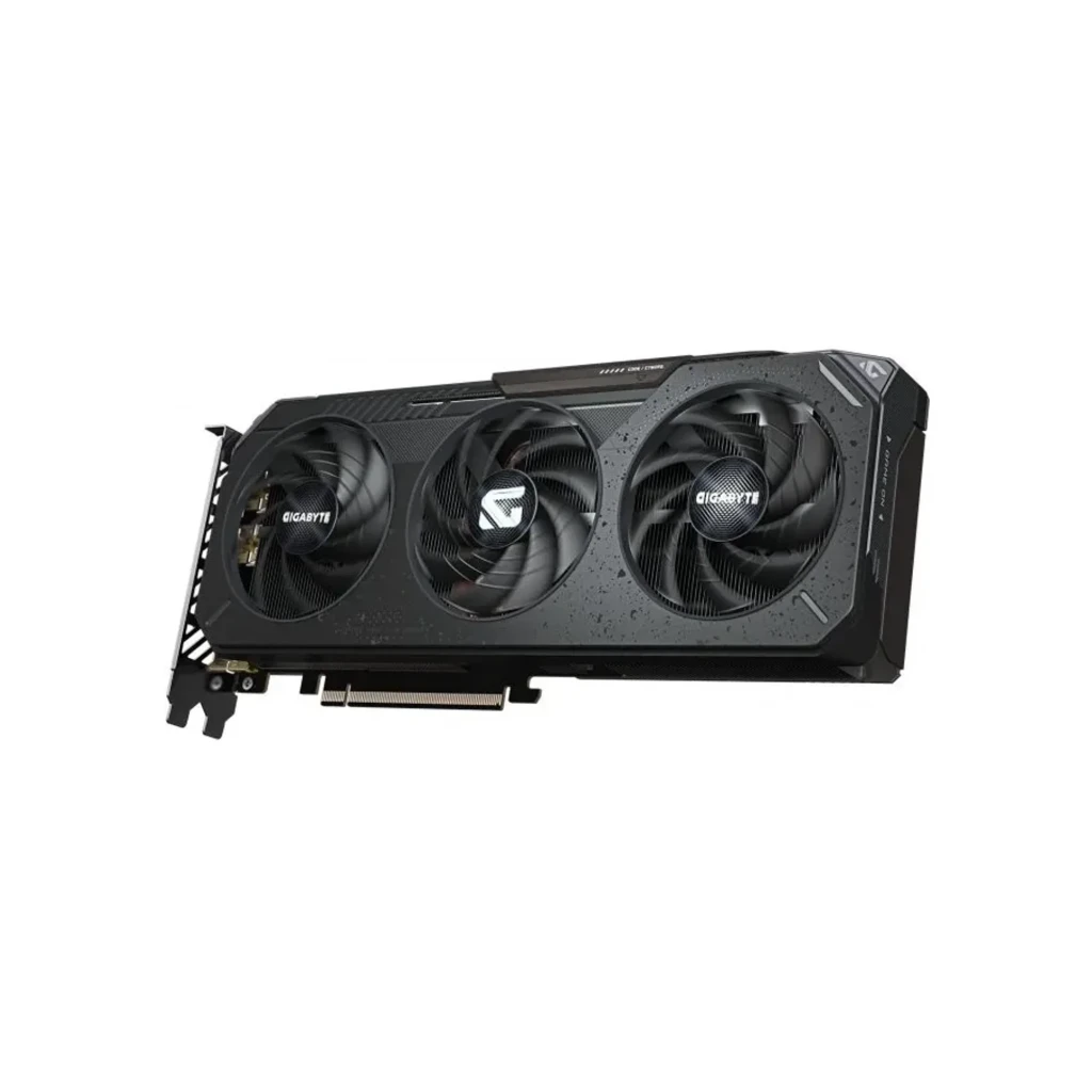 Gigabyte Radeon RX 9060 XT Gaming 16GB, vista principal: tarjeta gráfica negra con triple ventilador y caja del producto - Ítem3