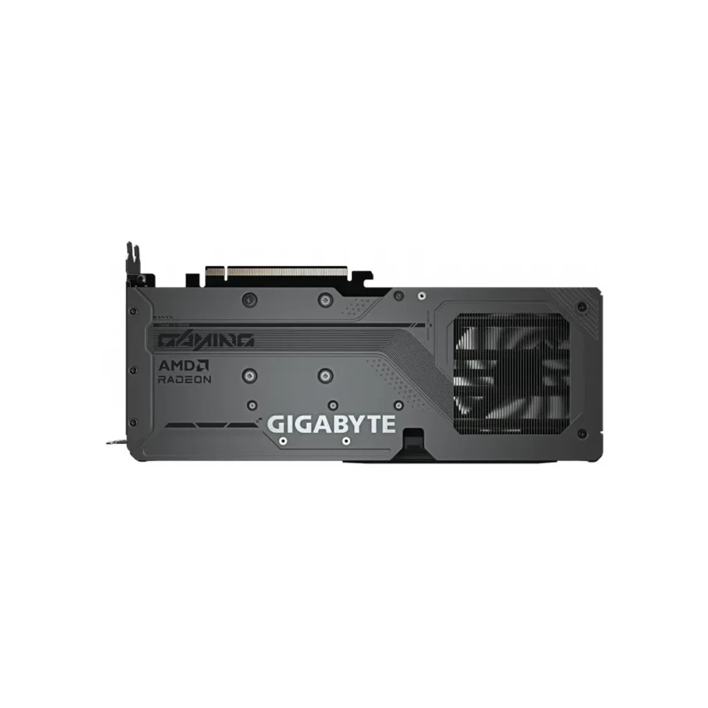 Gigabyte Radeon RX 9060 XT Gaming 16GB, vista principal: tarjeta gráfica negra con triple ventilador y caja del producto - Ítem7