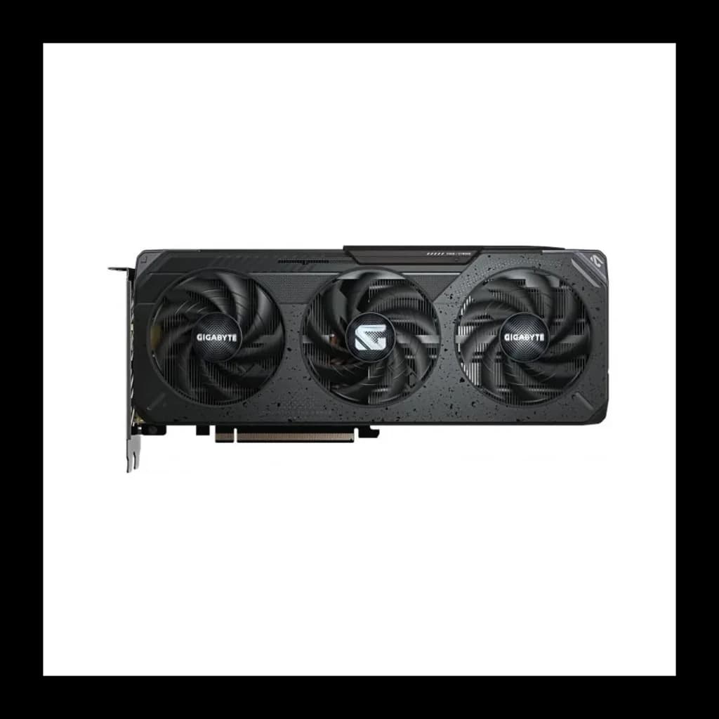 Gigabyte Radeon RX 9060 XT Gaming 16GB, vista frontal: tres ventiladores con logo Gigabyte, shroud negro texturizado