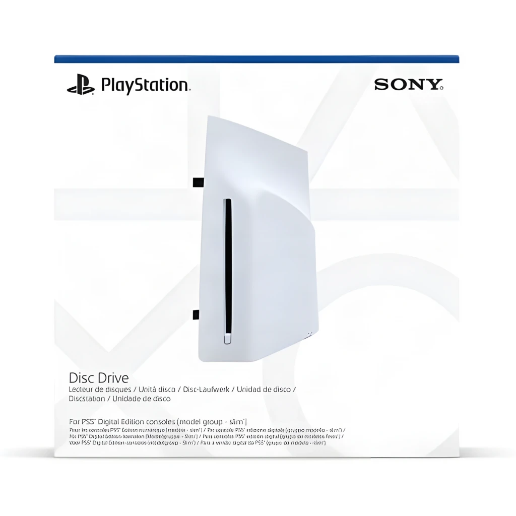 Sony Lecteur de disque PS5 Digital Edition Slim Blanc, vue latérale: fente de disque verticale et texture blanche mate sur - Ítem2
