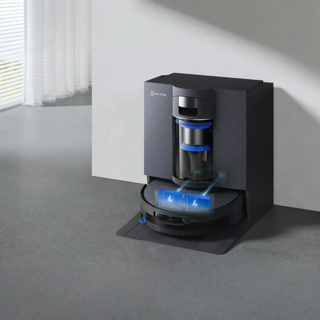 Ecovacs DEEBOT X12 OmniCyclone noir, kit avec base OmniStation: réservoir transparent avec filtre bleu et robot docké - Ítem5