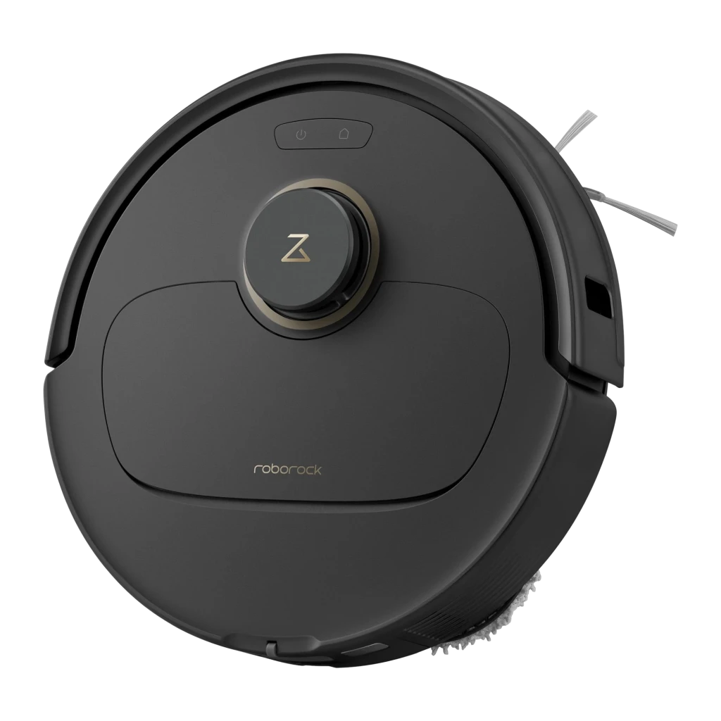 Roborock Qrevo 5AE noir, vue latérale: aspirateur robot sur base de vidage automatique avec logo visible - Ítem1