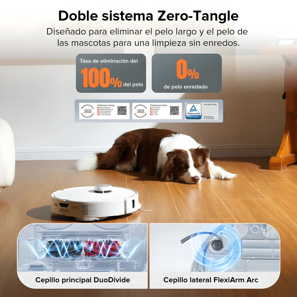 Roborock Qrevo Edge blanc, vue de face en angle: aspirateur robot dans sa base de vidage automatique blanche avec panneau - Ítem3