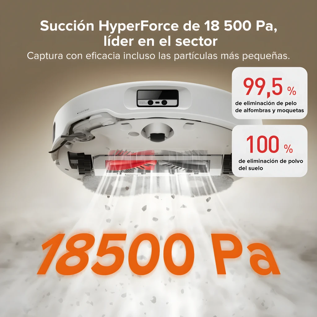 Roborock Qrevo Edge blanc, vue de face en angle: aspirateur robot dans sa base de vidage automatique blanche avec panneau - Ítem4
