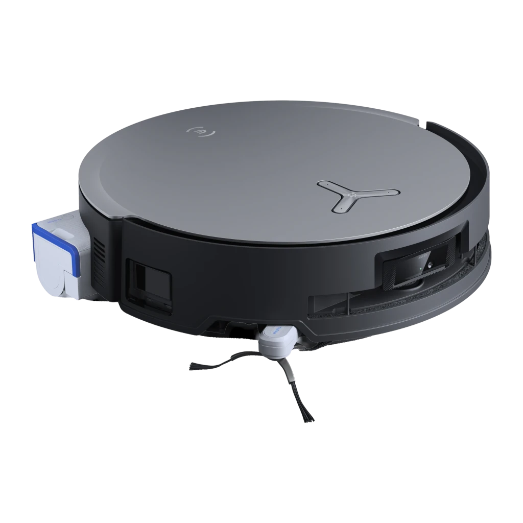 Ecovacs Deebot X8 Omni noir, vue de face: robot sur base avec deux réservoirs supérieurs et détails cuivre - Ítem4