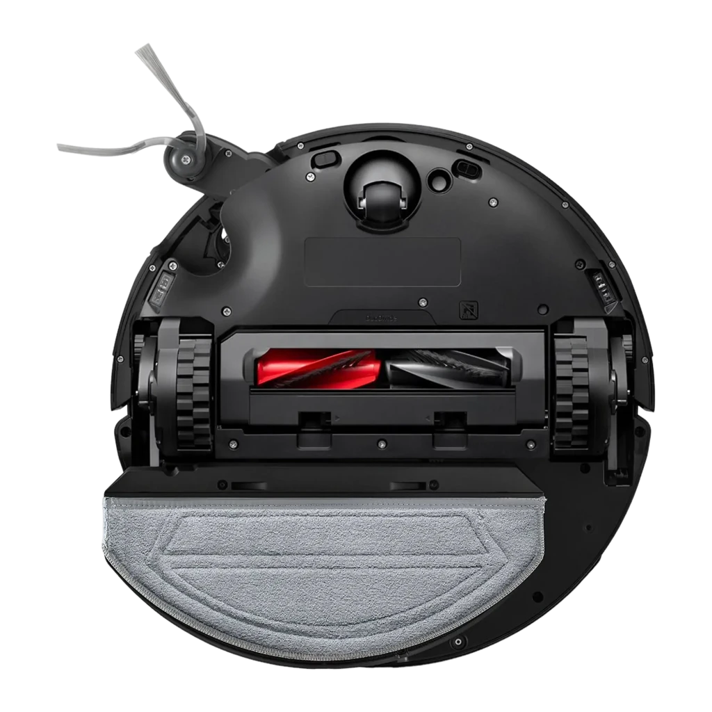 Roborock Saros 20 Sonic Complete noir, vue de face en angle: robot aspirateur dans sa base de vidage automatique grise - Ítem3