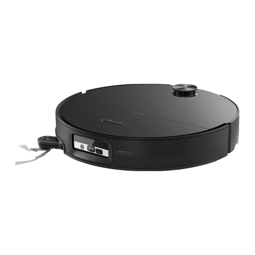 Roborock Saros 20 Sonic Complete noir, vue de face en angle: robot aspirateur dans sa base de vidage automatique grise - Ítem4