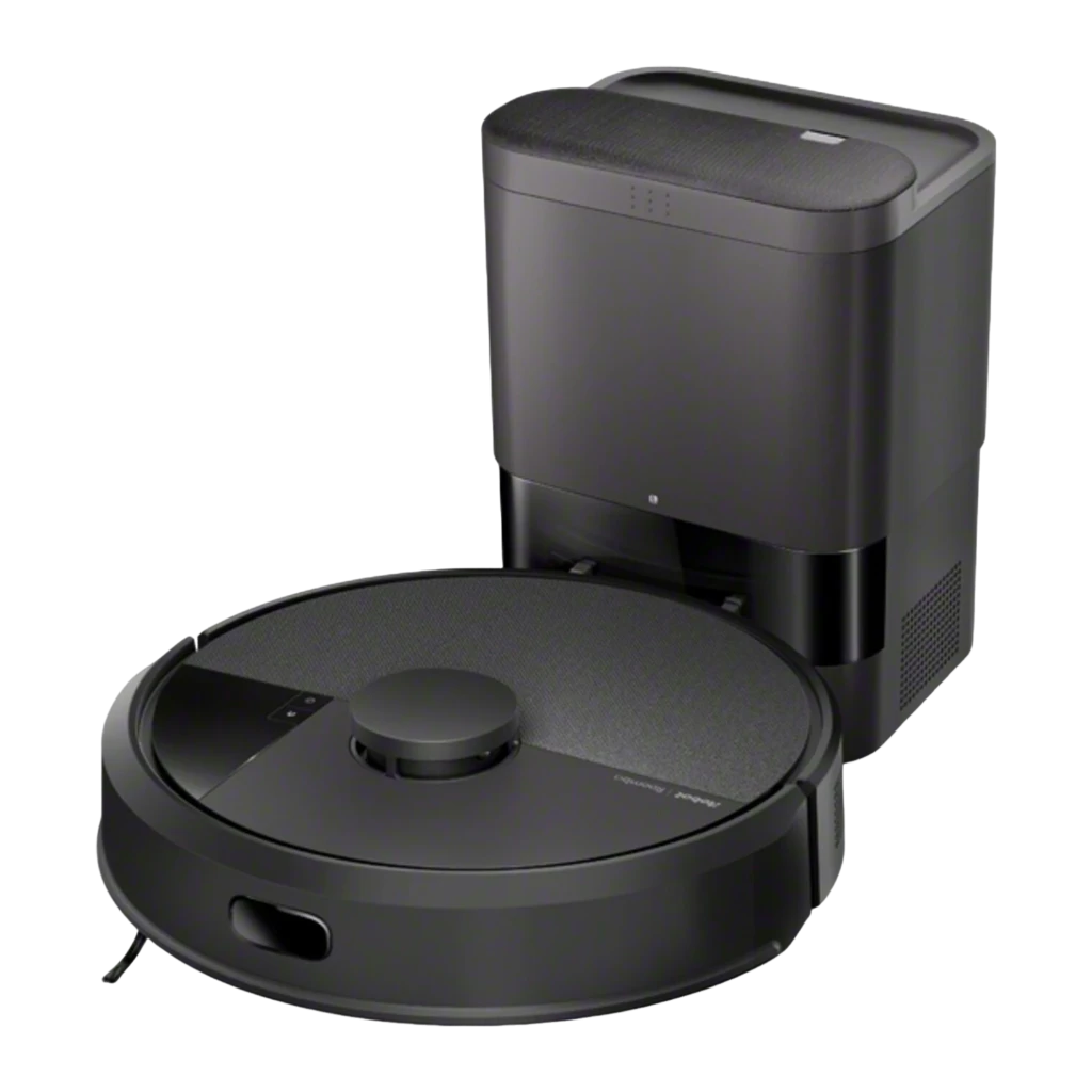 iRobot Roomba Combo 105 noir, vue supérieure en angle: couvercle textile, tourelle LiDAR centrale et réservoir d'eau bleu - Ítem2