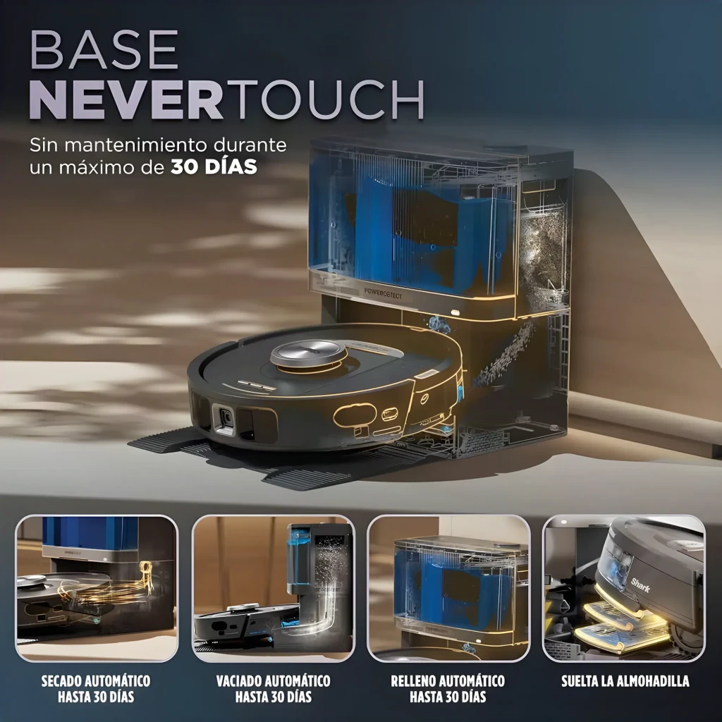 Shark RV2800YEEU Robot Aspirateur Laveur Noir Argent, vue avant: robot sur base de vidage avec réservoir et app de - Ítem3