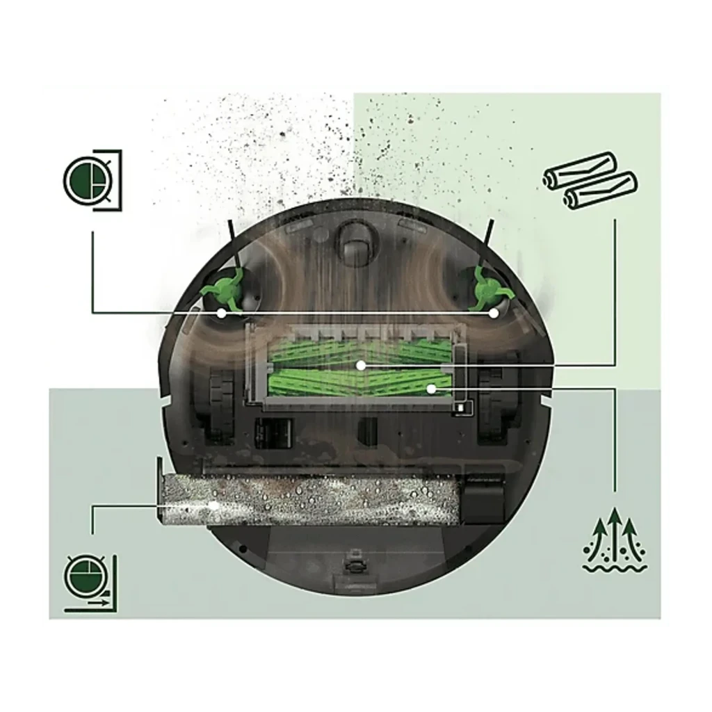 iRobot Combo Max 705 Noir, vue ensemble: robot devant la base de vidage automatique et smartphone avec appli iRobot - Ítem1