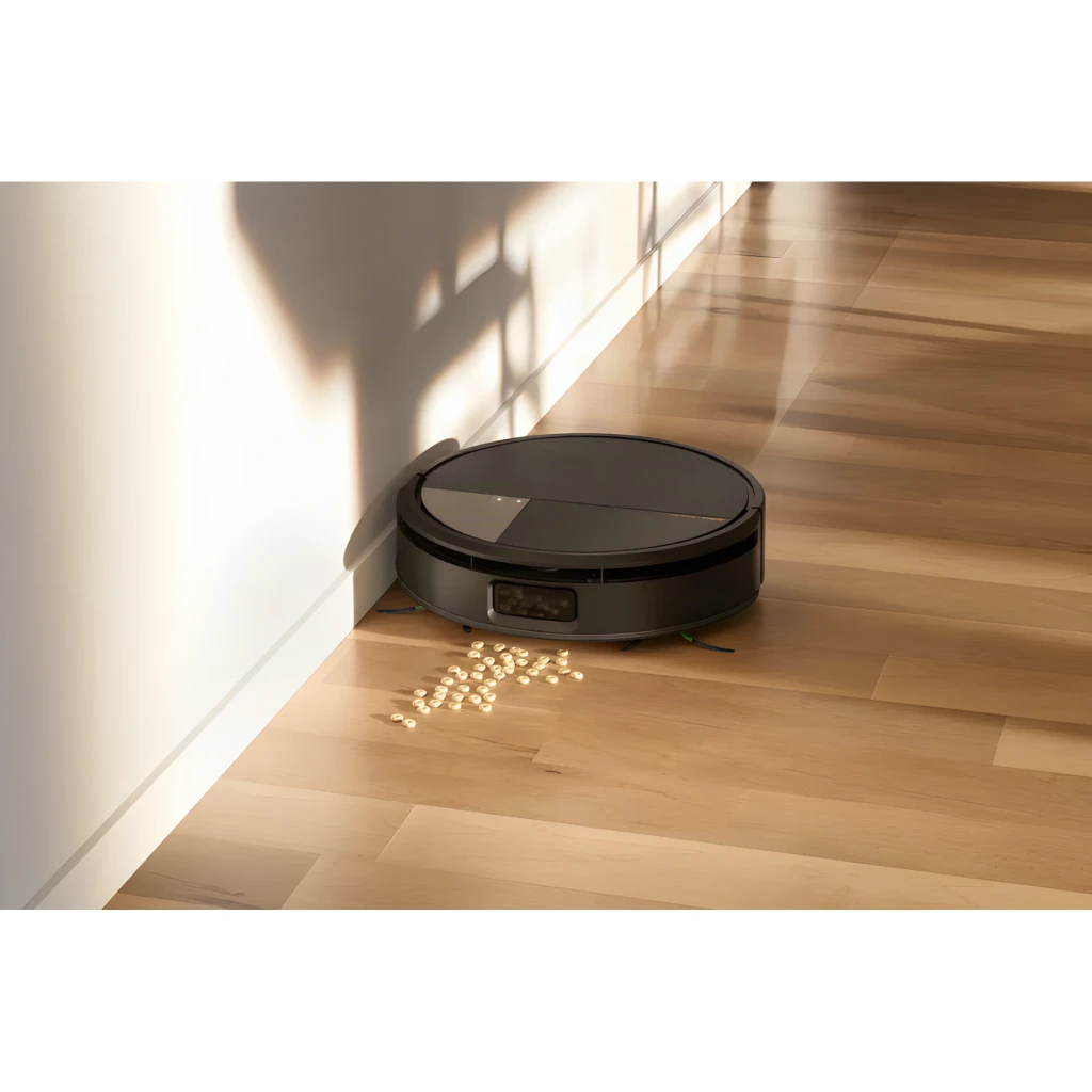 iRobot Combo Max 705 Noir, vue ensemble: robot devant la base de vidage automatique et smartphone avec appli iRobot - Ítem2