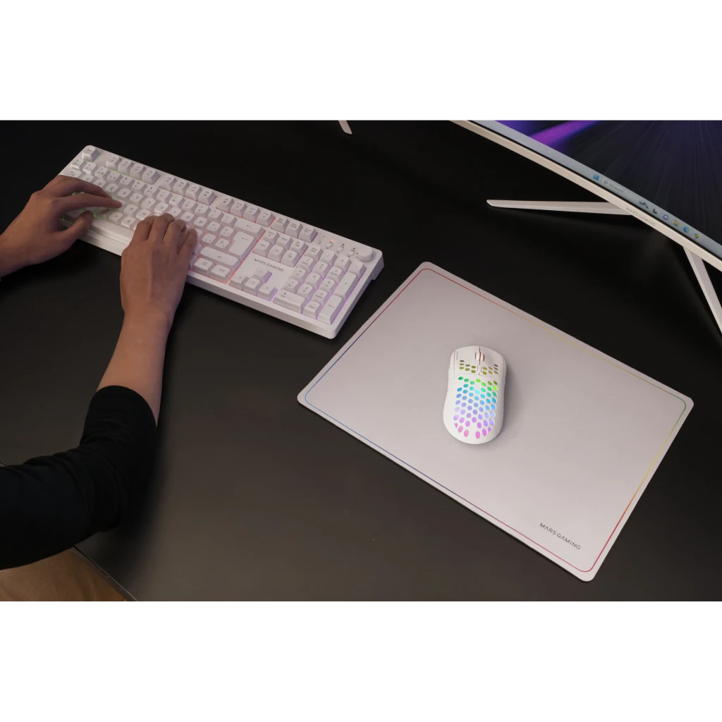 Mars Gaming MCPWXWES Blanco, vista superior: teclado QWERTY español completo con retroiluminación RGB multicolor - Ítem4