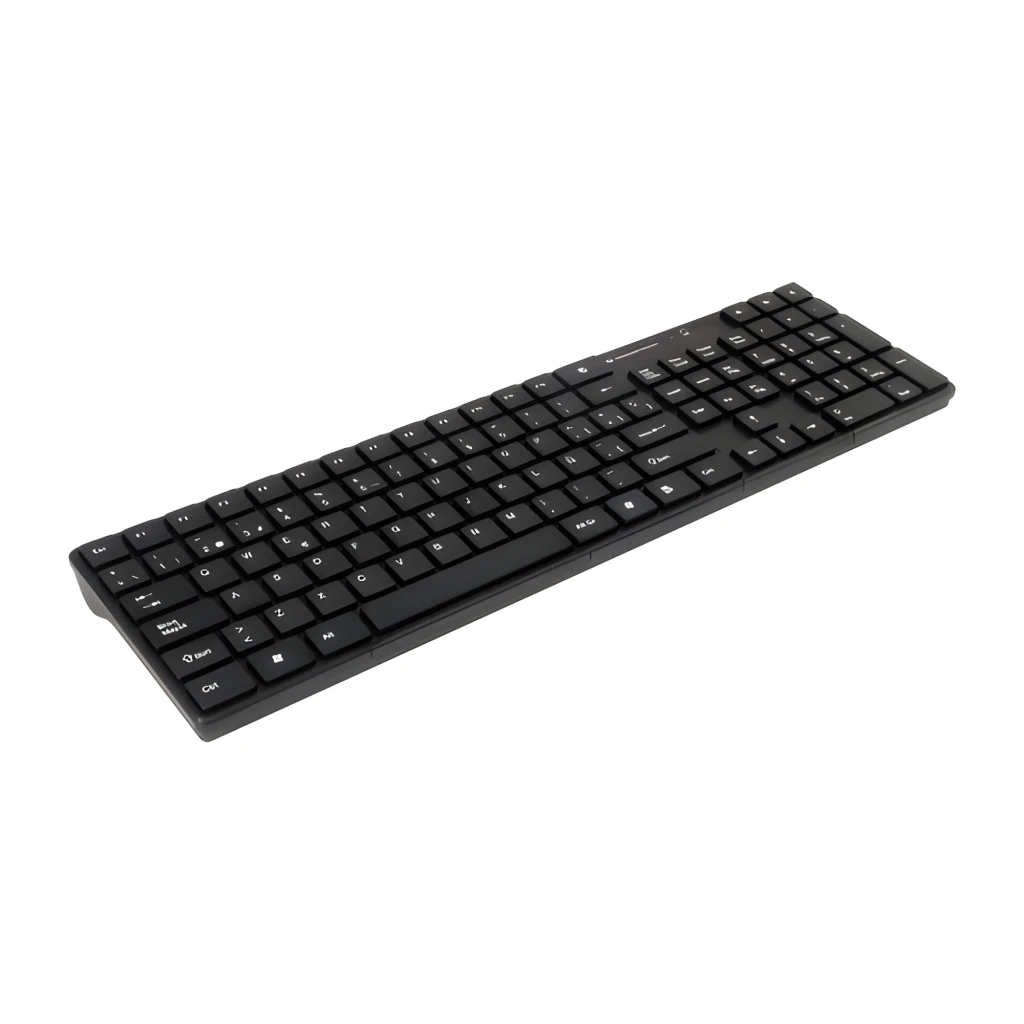 Conceptronic Orazio kit clavier et souris sans fil QWERTY noir, vue diagonale: clavier complet et souris sur fond sombre - Ítem2