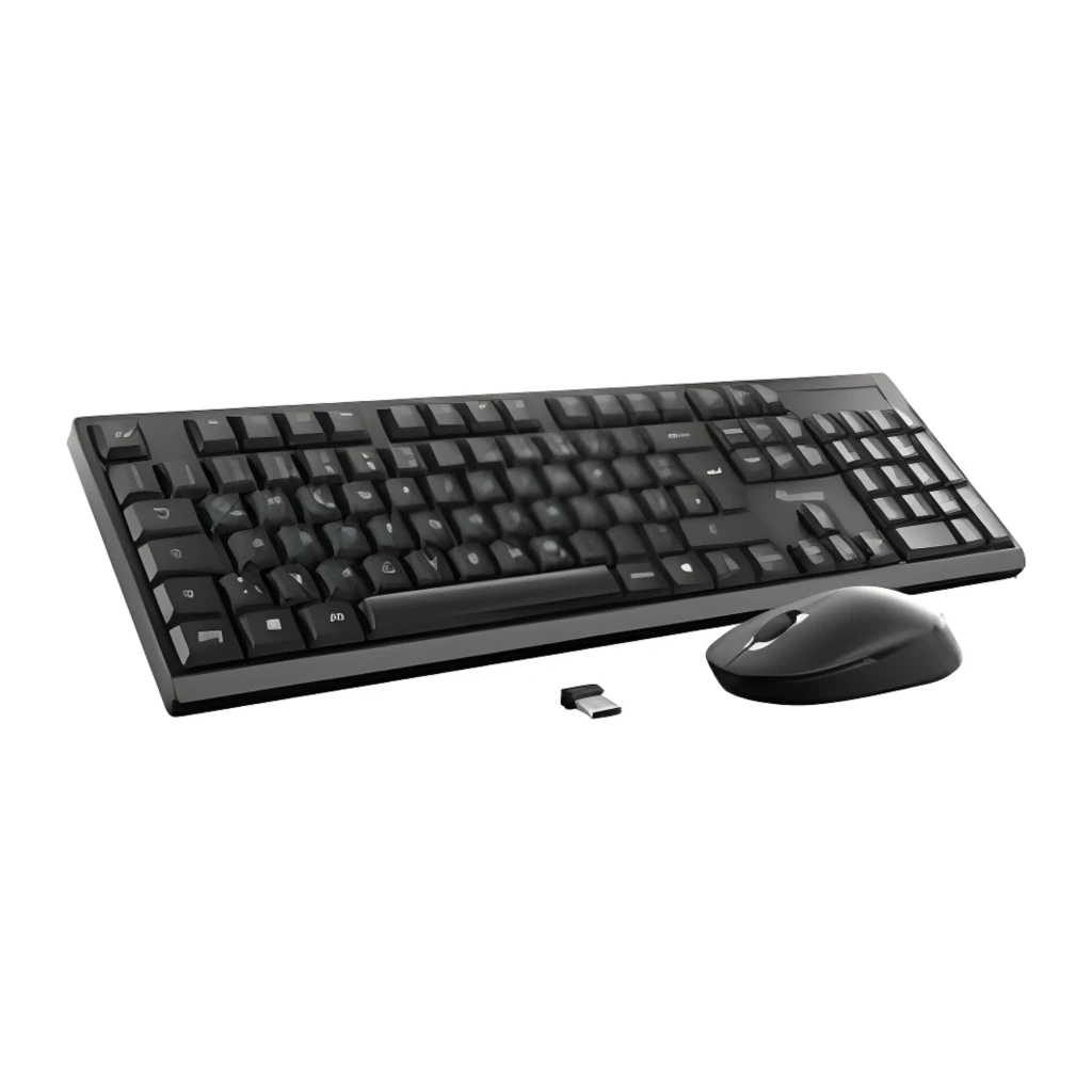 Equip Kit clavier souris sans fil 245221 QWERTY noir, vue dessus: clavier, souris et récepteur USB nano sur fond sombre - Ítem1