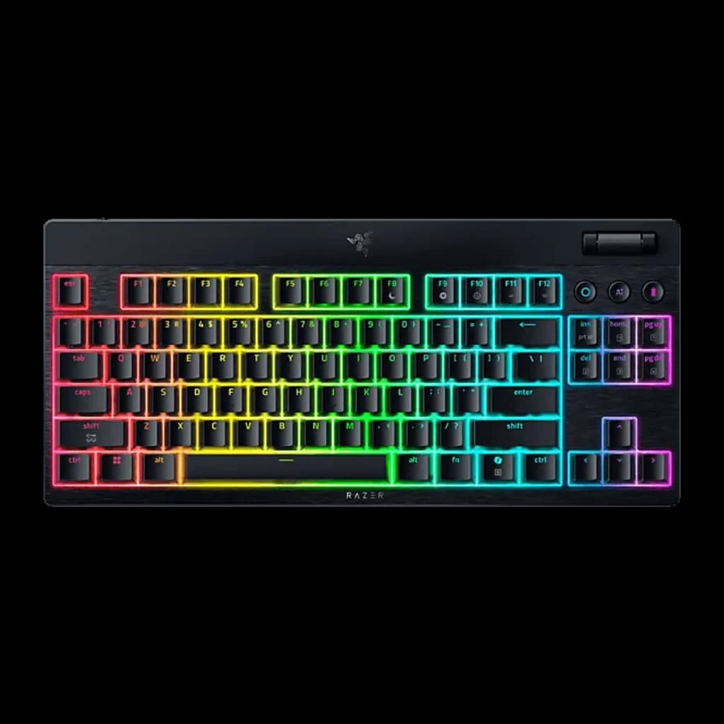 Razer BlackWidow V4 Low Profile Orange Switch naranja, vista superior: retroiluminación RGB multicolor en teclas bajas y