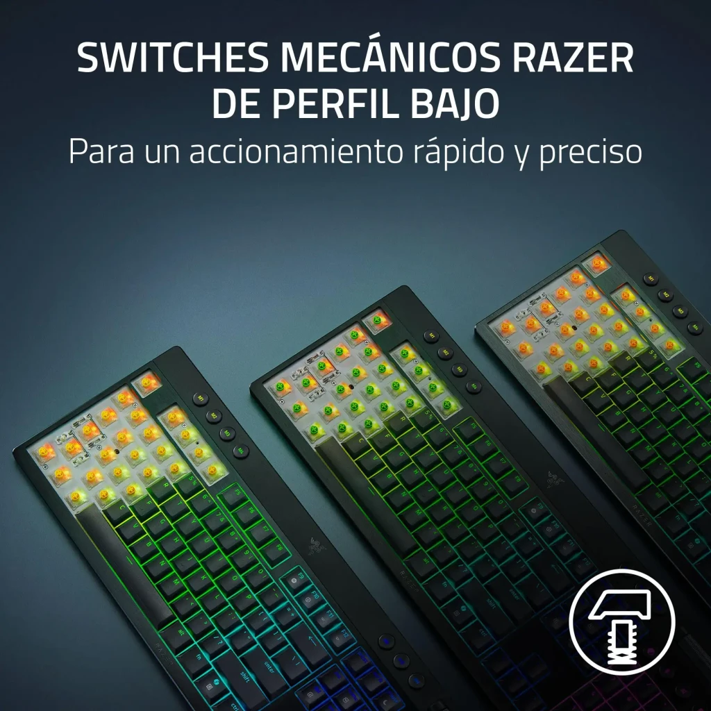 Razer BlackWidow V4 Low Profile Orange Switch laranja, vista superior: retroiluminação RGB multicolor em teclas baixas e - Item4