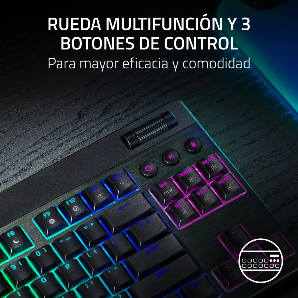 Razer BlackWidow V4 Low Profile Orange Switch laranja, vista superior: retroiluminação RGB multicolor em teclas baixas e - Item6