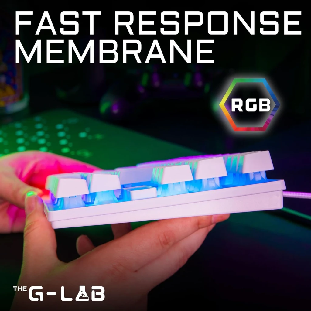 The G-Lab KEYZ-CAESIUMT Branco, vista superior: teclado TKL membrana RGB com retroiluminação multicolor rosa e verde - Item1