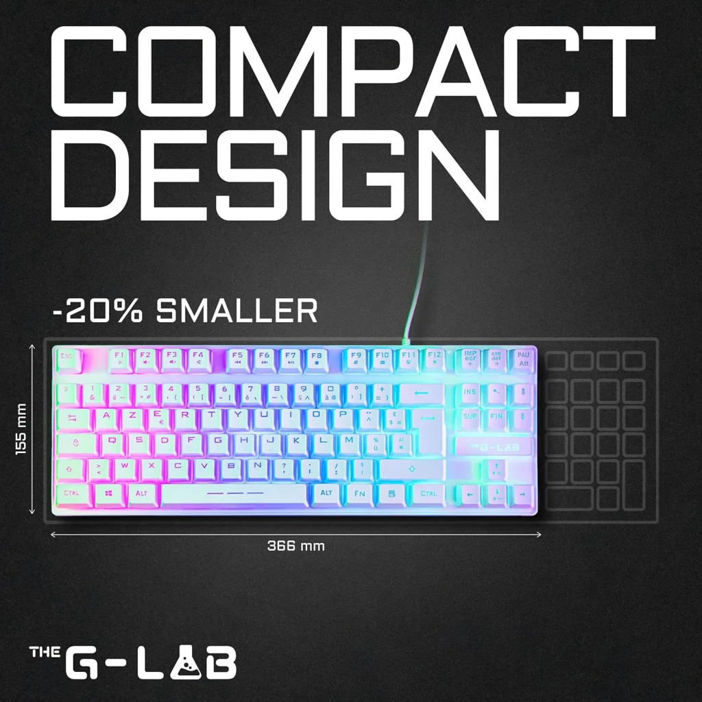 The G-Lab KEYZ-CAESIUMT Branco, vista superior: teclado TKL membrana RGB com retroiluminação multicolor rosa e verde - Item4