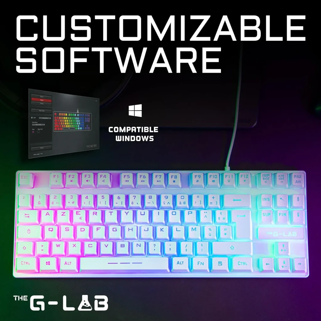 The G-Lab KEYZ-CAESIUMT Branco, vista superior: teclado TKL membrana RGB com retroiluminação multicolor rosa e verde - Item5