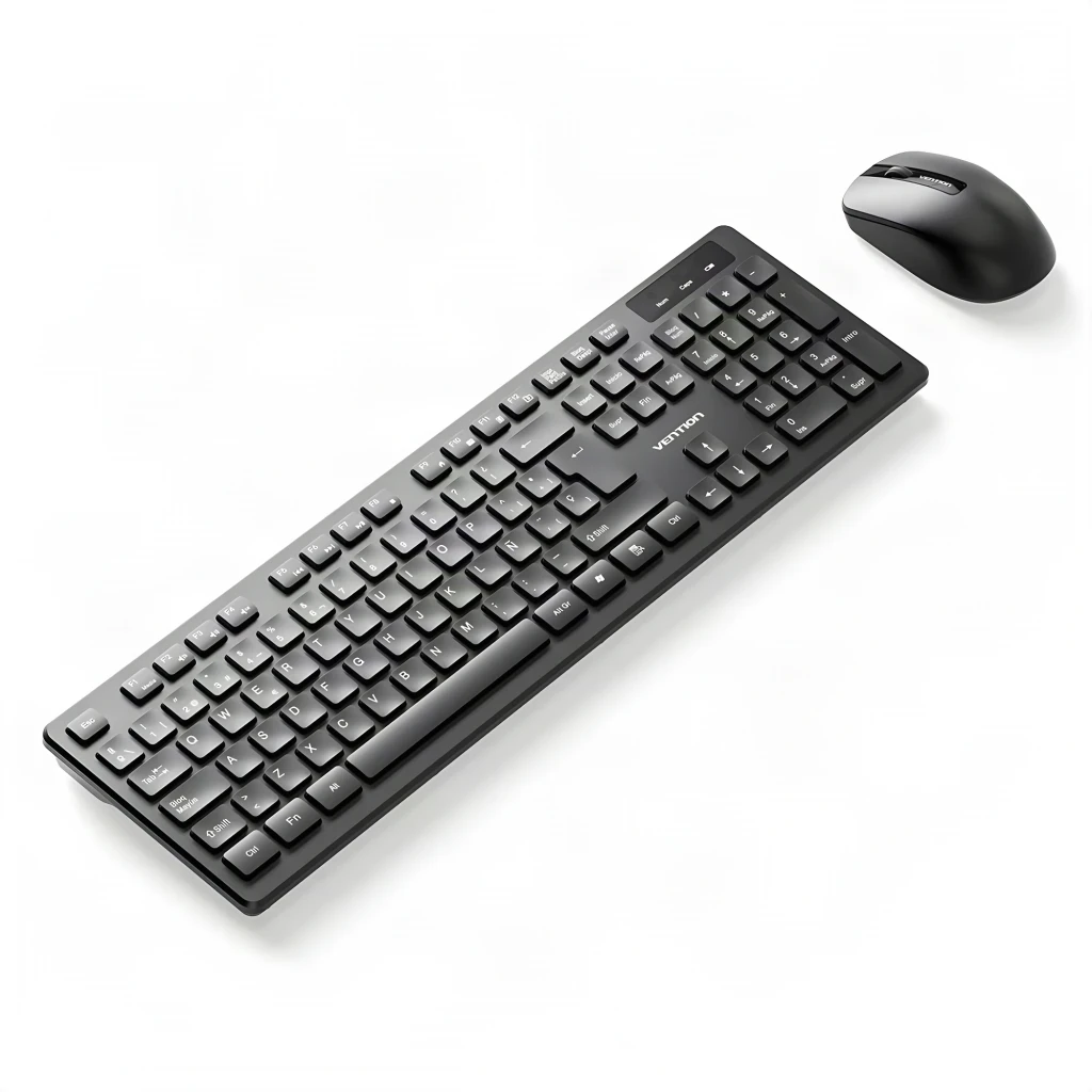 Vention Clavier et Souris Sans Fil KTDB0-ES Noir, vue de face en angle: clavier complet et souris sans fil noire - Ítem1