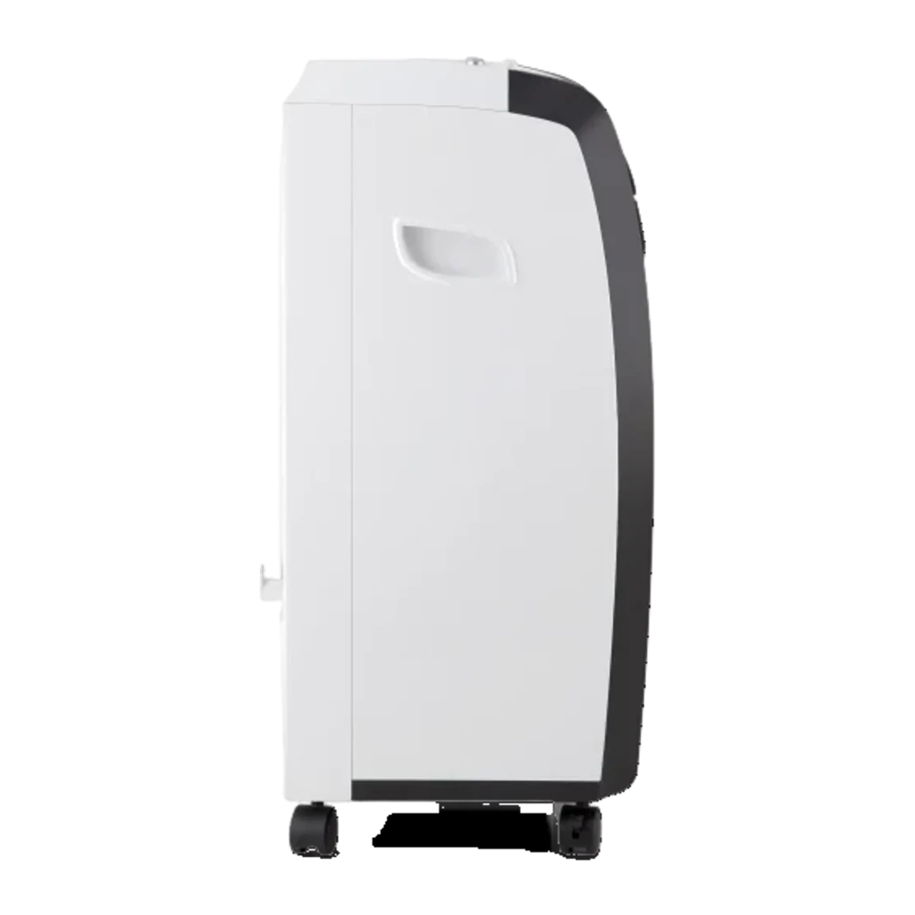 Orbegozo AIR 45 Climatizador 3 em 1, corpo branco com grelha frontal preta, painel circular azul, alças laterais e rodas para mobilidade, depósito 4 L - Item1