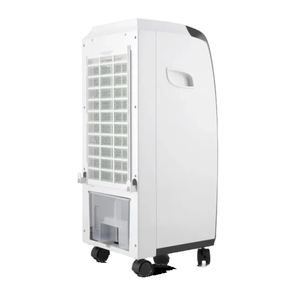 Orbegozo AIR 45 Climatizador 3 em 1, corpo branco com grelha frontal preta, painel circular azul, alças laterais e rodas para mobilidade, depósito 4 L - Item2