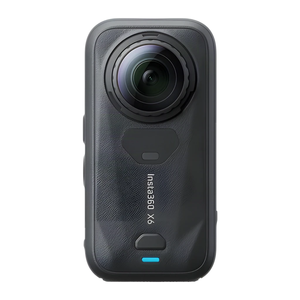 Cámara de acción 360° Insta360 X6 8K con cuerpo robusto negro, lente ultra gran angular saliente y pantalla frontal a color con indicador de grabación IP68 - Ítem3