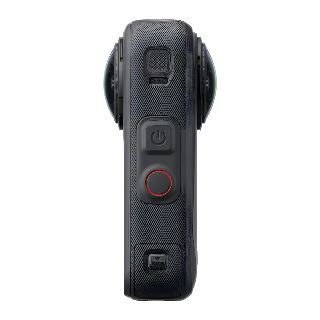 Cámara de acción 360° Insta360 X6 8K con cuerpo robusto negro, lente ultra gran angular saliente y pantalla frontal a color con indicador de grabación IP68 - Ítem2