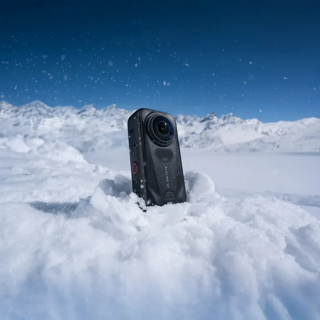 Cámara 360° Insta360 X6 con pantalla frontal, doble lente, palo de extensión, batería, base de carga y funda protectora; compacta y lista para 8K - Ítem8