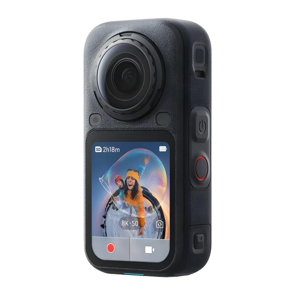 Cámara 360° Insta360 X6 con pantalla frontal, doble lente, palo de extensión, batería, base de carga y funda protectora; compacta y lista para 8K - Ítem4