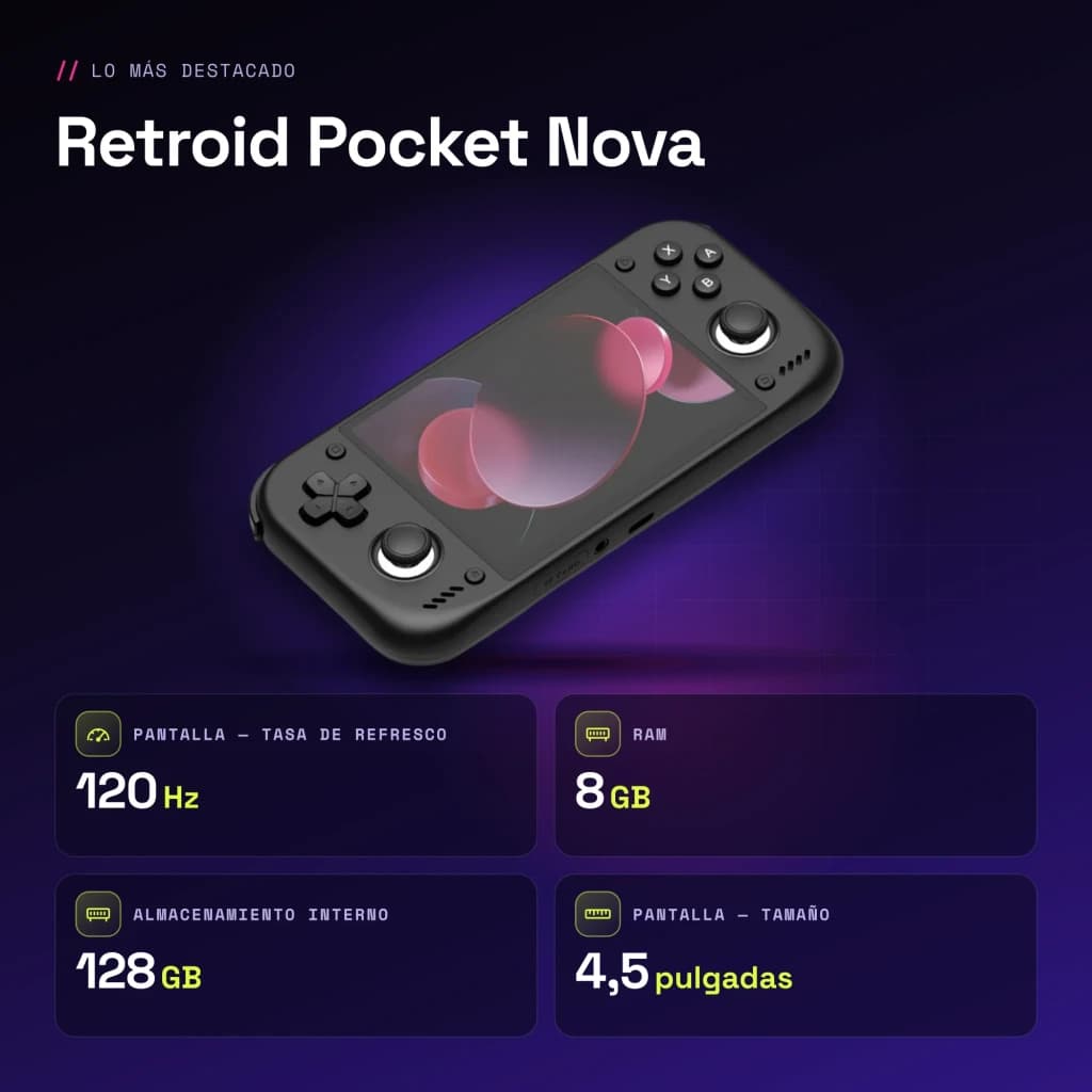 Console portable Retroid Pocket Nova 8Go/128Go Noir AMOLED 4,5 pouces - caractéristiques