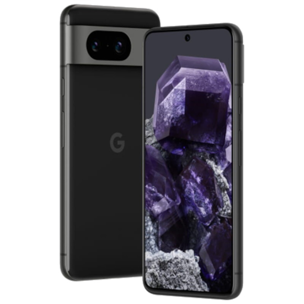 Smartphone Google Pixel 8 5G color obsidiana, pantalla sin bordes con cámara frontal perforada, doble cámara trasera horizontal y acabado negro elegante - Ítem9
