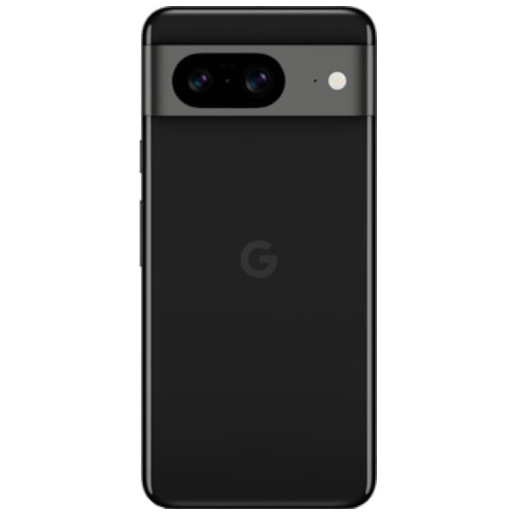 Smartphone Google Pixel 8 5G color obsidiana, pantalla sin bordes con cámara frontal perforada, doble cámara trasera horizontal y acabado negro elegante - Ítem8