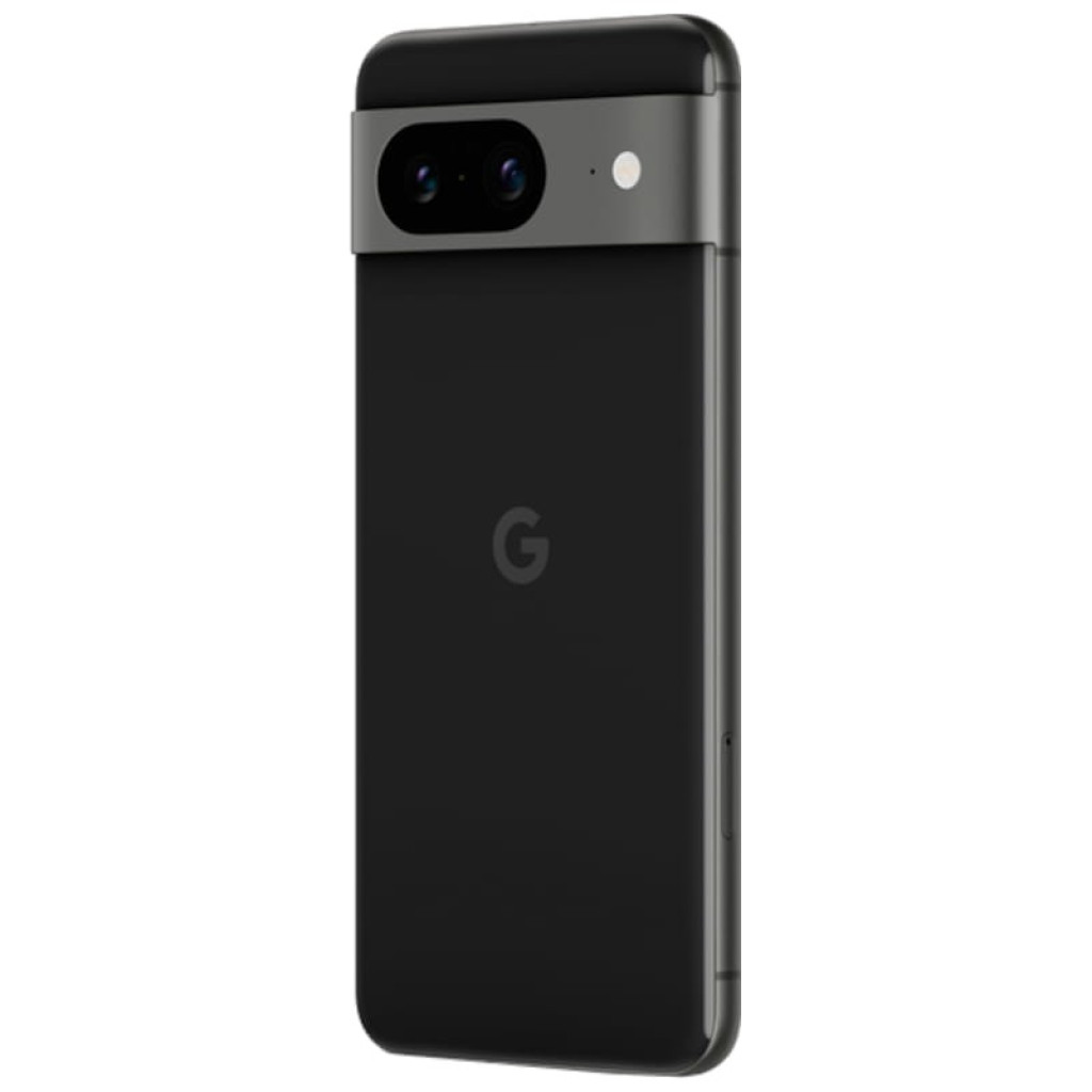 Smartphone Google Pixel 8 5G color obsidiana, pantalla sin bordes con cámara frontal perforada, doble cámara trasera horizontal y acabado negro elegante - Ítem6