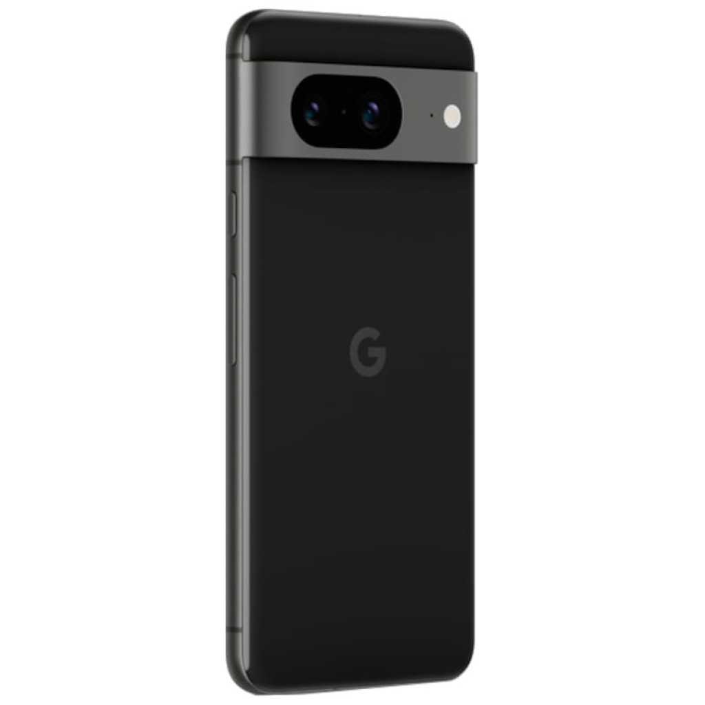 Smartphone Google Pixel 8 5G color obsidiana, pantalla sin bordes con cámara frontal perforada, doble cámara trasera horizontal y acabado negro elegante - Ítem5