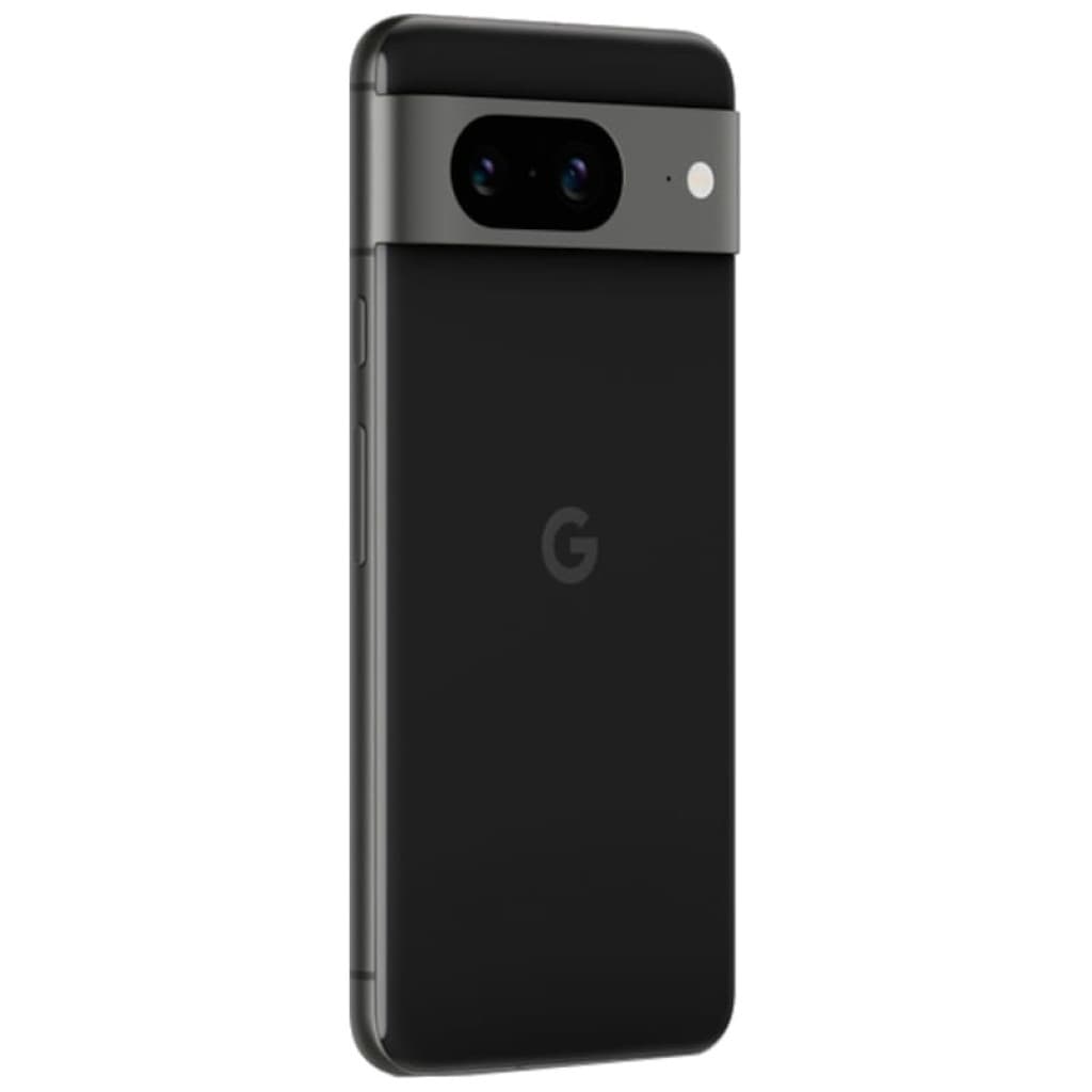 Dos du Google Pixel 8 Obsidienne reconditionné, module caméra horizontal bicolore avec double capteur et flash, coque noire mate élégante 8 Go 256 Go