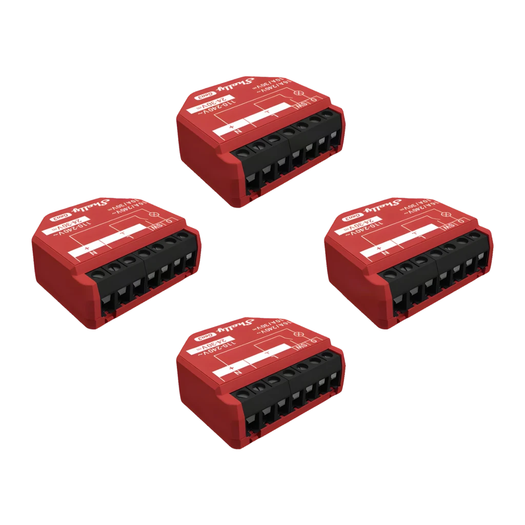 Relé inteligente Shelly 1PM Gen3 Pack de 4 Rojo Medición de consumo